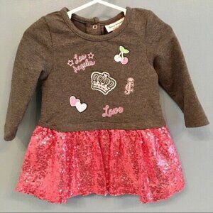 Juicy Couture Baby Girl dress 6-9 months Gray top Pink sequins skirt Long Sleeve